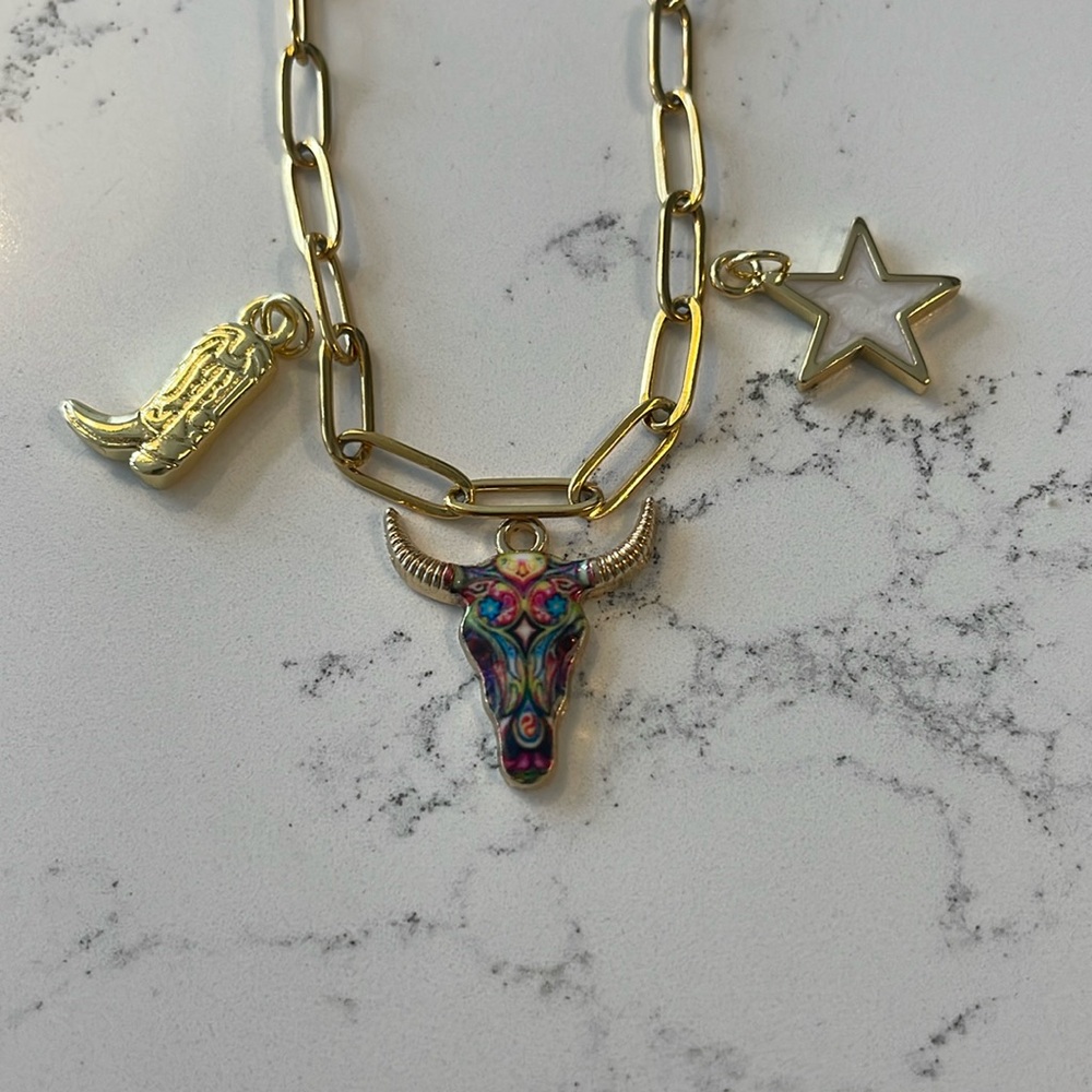 Charm Necklace, Gold Paperclip Link Necklace, Women’s Necklace, Women’s Jewelry